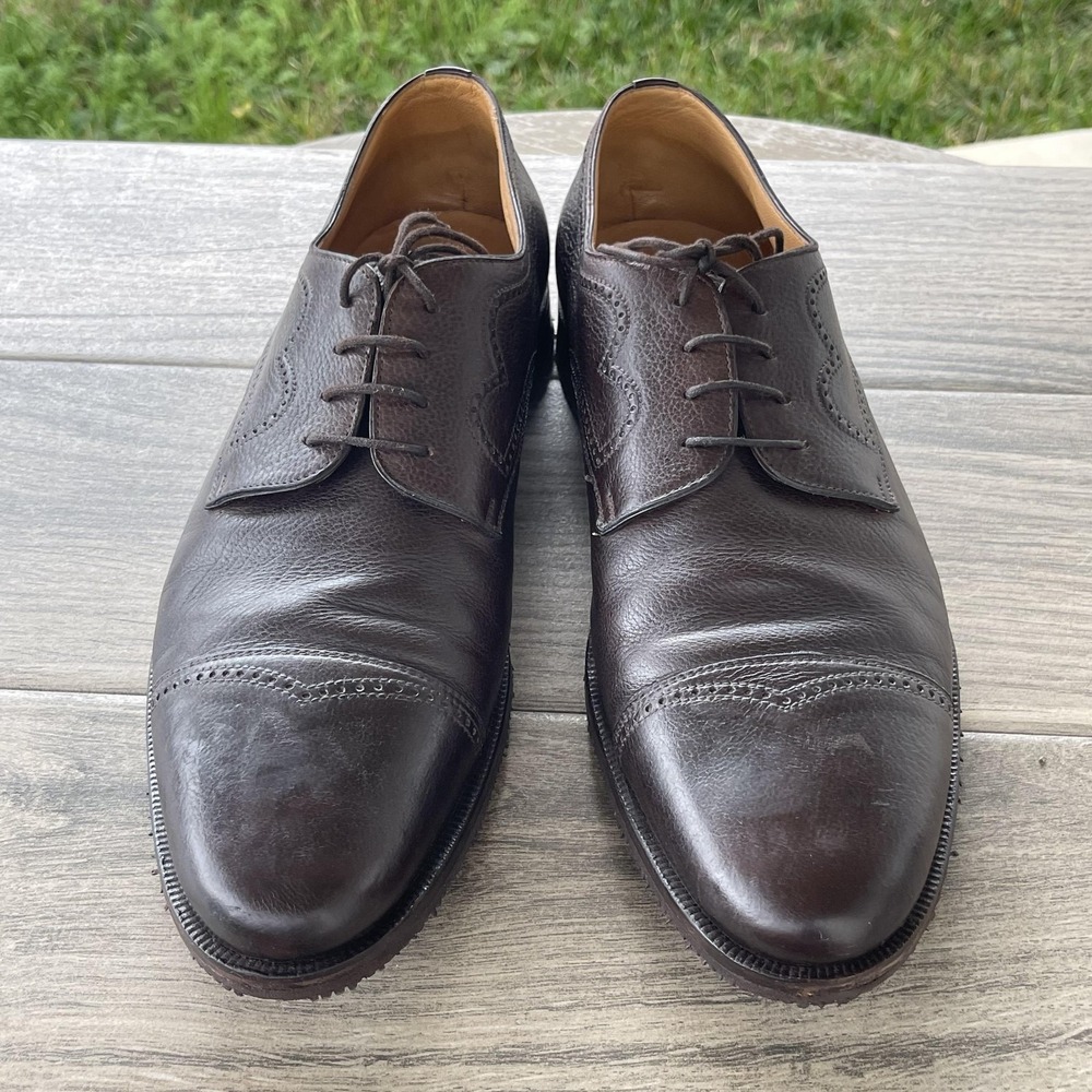 Gravati Derby Dress Oxfords Men 10.5 Brown Leather Cap Toe Shoes Handmade Italy‎